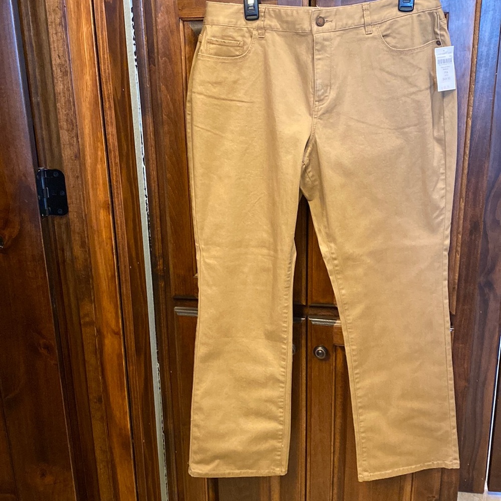 Coldwater Creek Khaki Tan Premium Denim Mini Bootcut Leg Pants Size P14
